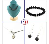 Set bracelet collier boucles d'oreilles arborescentes 15 perles de lave 8 mm chaîne en acier inoxydable