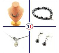 Set bracelet collier boucles d'oreilles chips 10 perles d'hématite 8 mm chaîne en acier inoxydable