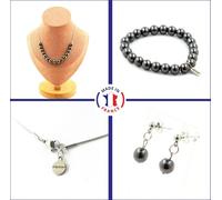 Set bracelet collier boucles d'oreilles chips 15 perles d'hématite 8 mm chaîne en acier inoxydable