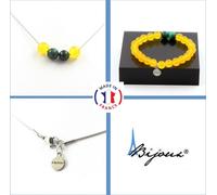 Set bracelet collier perles agate jaune + malachite du Congo 8 mm chaîne en acier inoxydable