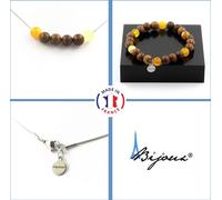 Set bracelet-collier, perles jaunes de sardonyx + chaîne en bois en acier inoxydable de 8 mm