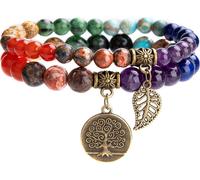Set bracelet dames Chakra bracelet, bracelet yoga, pendentif arbre de vie, multicolore, idéal comme cadeau pour les femmes, J0452