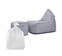 Set Buddy's Rest fauteuil poire intérieur + repose pieds + polystyrène 90x60x85/45x60x35cm, déhoussable, surpiqûres, Gris