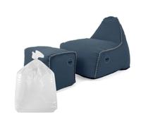 Set Buddy's Rest fauteuil poire intérieur + repose pieds + polystyrène 90x60x85/45x60x35cm, déhoussable, surpiqûres, Bleu jeans