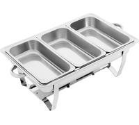 Set Buffet Chafing-Dish, 3 compartiments, Moderne Minimaliste, Facile à Nettoyer, Argenté