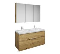 Set burgbad Eqio, composé d'une armoire de toilette à droite, d'un double lavabo en céramique et d'un meuble sous-lavabo, largeur 1230mm, SFAQ123RF5662C0001G0146, Couleur: Décor chêne Urban / Décor ch