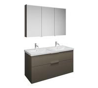 Set burgbad Eqio, composé d'une armoire de toilette à droite, d'un double lavabo en céramique et d'un meuble sous lavabo, largeur 1230mm, SFAQ123LF2010C0001G0146, Couleur: Gris brillant / Gris brillan