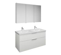 Set burgbad Eqio, composé d'une armoire de toilette à droite, d'un double lavabo en céramique et d'un meuble sous lavabo, largeur 1230mm, SFAQ123LF2009C0001G0146, Couleur: Blanc brillant / Blanc brill