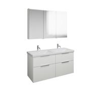 Set burgbad Eqio, composé d'une armoire de toilette à droite, d'un double lavabo en céramique et d'un meuble sous lavabo, largeur 1230mm, SFAQ123LF6582C0001G0146, Couleur: Blanc mat / Blanc mat, poign
