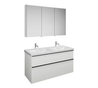 Set burgbad Eqio, composé d'une armoire de toilette à droite, d'un double lavabo en céramique et d'un meuble sous lavabo, largeur 1230mm, SFAQ123LF2009C0001G0252, Couleur: Blanc brillant / Blanc brill