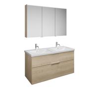 Set burgbad Eqio, composé d'une armoire de toilette à droite, d'un double lavabo en céramique et d'un meuble sous lavabo, largeur 1230mm, SFAQ123LF3180C0001G0146, Couleur: Chêne Décor Cachemire / Chên