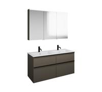 Set burgbad Eqio, composé d'une armoire de toilette à droite, d'un double lavabo Slim en céramique et d'un meuble sous lavabo, largeur 1220mm, SHCR122LF2010C0001G0252, Couleur: Gris brillant / Gris br