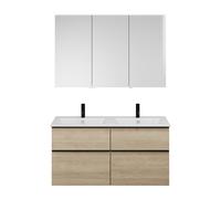 Set burgbad Eqio, composé d'une armoire de toilette à droite, d'un double lavabo Slim en céramique et d'un meuble sous lavabo, largeur 1220mm, SHCR122LF3180C0001G0252, Couleur: Décor Chêne Cashmere /