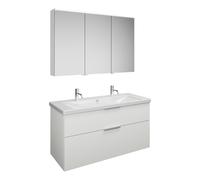 Set burgbad Eqio, composé d'une armoire de toilette à droite, d'un lavabo en céramique avec 2 trous pour robinetterie et d'un meuble souslavabo, largeur 1230mm, SFAO123LF2009C0001G0146, Couleur: Blanc