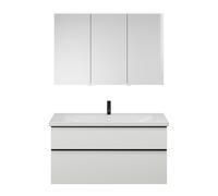 Set burgbad Eqio, composé d'une armoire de toilette à droite, d'un lavabo en céramique et d'un meuble sous lavabo, largeur 1230mm, SFAN123LF6582C0001G0252, Couleur: Blanc mat / Blanc mat, poignée noir