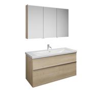 Set burgbad Eqio, composé d'une armoire de toilette à droite, d'un lavabo en céramique et d'un meuble sous lavabo, largeur 1230mm, SFAN123LF3180C0001G0251, Couleur: Décor Chêne Cashmere / Décor Chêne