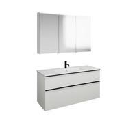 Set burgbad Eqio, composé d'une armoire de toilette à droite, d'un lavabo en céramique Slim et d'un meuble sous lavabo, largeur 1220mm, SHCP122LF2009C0001G0252, Couleur: Blanc brillant / Blanc brillan