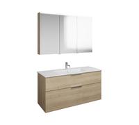 Set burgbad Eqio, composé d'une armoire de toilette à droite, d'un lavabo en céramique Slim et d'un meuble sous lavabo, largeur 1220mm, SHCP122LF3180C0001G0146, Couleur: Chêne Décor Cachemire / Chêne