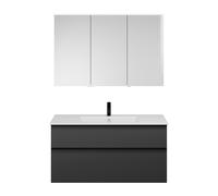 Set burgbad Eqio, composé d'une armoire de toilette à droite, d'un lavabo en céramique Slim et d'un meuble sous lavabo, largeur 1220mm, SHCP122LF6584C0001G0252, Couleur: Gris foncé mat / Gris foncé ma