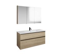 Set burgbad Eqio, composé d'une armoire de toilette à droite, d'un lavabo en céramique Slim et d'un meuble sous lavabo, largeur 1220mm, SHCP122LF3180C0001G0252, Couleur: Décor Chêne Cashmere / Décor C
