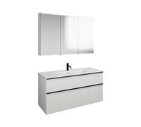 Set burgbad Eqio, composé d'une armoire de toilette à droite, d'un lavabo en céramique Slim et d'un meuble sous lavabo, largeur 1220mm, SHCP122LF6582C0001G0252, Couleur: Blanc mat / Blanc mat, poignée