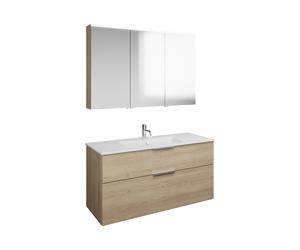 Set burgbad Eqio, composé d'une armoire de toilette à droite, d'un lavabo en céramique Slim et d'un meuble sous lavabo, largeur 1220mm, SHCP122LF3180C0001G0146, Couleur: Chêne Décor Cachemire / Chêne