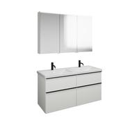 Set burgbad Eqio, composé d'une armoire de toilette à gauche, d'un double lavabo en céramique et d'un meuble sous lavabo, largeur 1230mm, SFAQ123RF6582C0001G0252, Couleur: Blanc mat / Blanc mat, poign