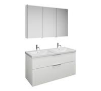 Set burgbad Eqio, composé d'une armoire de toilette à gauche, d'un double lavabo en céramique et d'un meuble sous lavabo, largeur 1230mm, SFAQ123RF2009C0001G0146, Couleur: Blanc brillant / Blanc brill