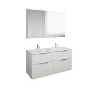 Set burgbad Eqio, composé d'une armoire de toilette à gauche, d'un double lavabo Slim en céramique et d'un meuble sous lavabo, largeur 1220mm, SHCR122RF6582C0001G0146, Couleur: Blanc mat / Blanc mat, 