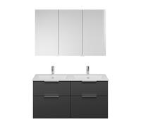 Set burgbad Eqio, composé d'une armoire de toilette à gauche, d'un double lavabo Slim en céramique et d'un meuble sous lavabo, largeur 1220mm, SHCR122RF6584C0001G0146, Couleur: Gris foncé mat / Gris f