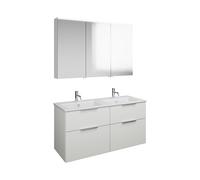 Set burgbad Eqio, composé d'une armoire de toilette à droite, d'un double lavabo en céramique Slim et d'un meuble sous-lavabo, largeur 1220mm, SHCR122RF2009C0001G0146, Couleur: Blanc brillant / Blanc 