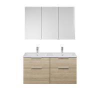 Set burgbad Eqio, composé d'une armoire de toilette à gauche, d'un double lavabo Slim en céramique et d'un meuble sous lavabo, largeur 1220mm, SHCR122RF3180C0001G0146, Couleur: Chêne Décor Cachemire /