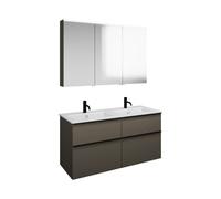 Set burgbad Eqio, composé d'une armoire de toilette à gauche, d'un double lavabo Slim en céramique et d'un meuble sous lavabo, largeur 1220mm, SHCR122RF2010C0001G0252, Couleur: Gris brillant / Gris br