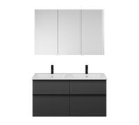 Set burgbad Eqio, composé d'une armoire de toilette à gauche, d'un double lavabo Slim en céramique et d'un meuble sous lavabo, largeur 1220mm, SHCR122RF5662C0001G0146, Couleur: Décor chêne Urban / Déc
