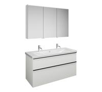 Set burgbad Eqio, composé d'une armoire de toilette à gauche, d'un lavabo en céramique avec 2 trous pour robinetterie et d'un meuble sous-lavabo, largeur 1230mm, SFAO123LF2009C0001G0252, Couleur: Blan