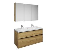 Set burgbad Eqio, composé d'une armoire de toilette à gauche, d'un lavabo en céramique avec 2 trous pour robinetterie et d'un meuble sous-lavabo, largeur 1230mm, SFAO123LF5662C0001G0252, Couleur: Déco