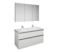 Set burgbad Eqio, composé d'une armoire de toilette à gauche, d'un lavabo en céramique avec 2 trous pour robinetterie et d'un meuble souslavabo, largeur 1230mm, SFAO123RF2009C0001G0252, Couleur: Blanc