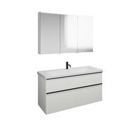 Set burgbad Eqio, composé d'une armoire de toilette à gauche, d'un lavabo en céramique et d'un meuble sous lavabo, largeur 1230mm, SFAN123RF6582C0001G0252, Couleur: Blanc mat / Blanc mat, poignée noir