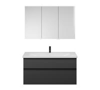 Set burgbad Eqio, composé d'une armoire de toilette à gauche, d'un lavabo en céramique et d'un meuble sous lavabo, largeur 1230mm, SFAN123RF6584C0001G0252, Couleur: Gris foncé mat / Gris foncé mat, po