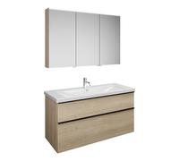 Set burgbad Eqio, composé d'une armoire de toilette à gauche, d'un lavabo en céramique et d'un meuble sous lavabo, largeur 1230mm, SFAN123RF3180C0001G0252, Couleur: Décor Chêne Cashmere / Décor Chêne 