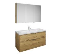 Set burgbad Eqio, composé d'une armoire de toilette à gauche, d'un lavabo en céramique et d'un meuble sous lavabo, largeur 1230mm, SFAN123RF5662C0001G0146, Couleur: Décor chêne Urban / Décor chêne Urb