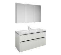 Set burgbad Eqio, composé d'une armoire de toilette à gauche, d'un lavabo en céramique et d'un meuble sous-lavabo, largeur 1230mm, SFAN123LF2009C0001G0252, Couleur: Blanc brillant / Blanc brillant, po