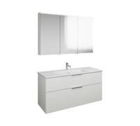 Set burgbad Eqio, composé d'une armoire de toilette à gauche, d'un lavabo en céramique Slim et d'un meuble sous lavabo, largeur 1220mm, SHCP122RF2009C0001G0146, Couleur: Blanc brillant / Blanc brillan