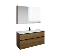 Set burgbad Eqio, composé d'une armoire de toilette à gauche, d'un lavabo en céramique Slim et d'un meuble sous lavabo, largeur 1220mm, SHCP122RF5662C0001G0252, Couleur: Décor Chêne Urbain / Décor Chê