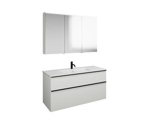 Set burgbad Eqio, composé d'une armoire de toilette à gauche, d'un lavabo en céramique Slim et d'un meuble sous lavabo, largeur 1220mm, SHCP122RF5662C0001G0146, Couleur: Décor chêne Urban / Décor chên