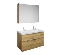 Set burgbad Eqio, composé d'une armoire de toilette, d'un lavabo en céramique avec 2 trous pour robinetterie et d'un meuble sous-lavabo, largeur 1030mm, SFAO103F5662C0001G0146, Couleur: Décor chêne Ur