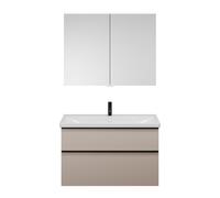 Set burgbad Eqio, composé d'une armoire de toilette, d'un lavabo en céramique et d'un meuble sous-lavabo, largeur 1030mm, SFAN103F6583C0001G0252, Couleur: Gris clair mat / Gris clair mat, poignée prof