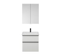 Set burgbad Eqio, composé d'une armoire de toilette, d'un lavabo en céramique et d'un meuble sous-lavabo, largeur 650mm, SFAN065F6582C0001G0252, Couleur: Blanc mat / Blanc mat, poignée noire mat G0252