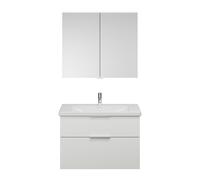 Set burgbad Eqio, composé d'une armoire de toilette, d'un lavabo en céramique et d'un meuble sous-lavabo, largeur 930mm, SFAN093F6582C0001G0146, Couleur: Blanc mat / Blanc mat, poignée chromée G0146