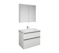 Set burgbad Eqio, composé d'une armoire de toilette, d'un lavabo en céramique et d'un meuble sous-lavabo, largeur 830mm, SFAN083F2009C0001G0252, Couleur: Blanc brillant / Blanc brillant, poignée noire